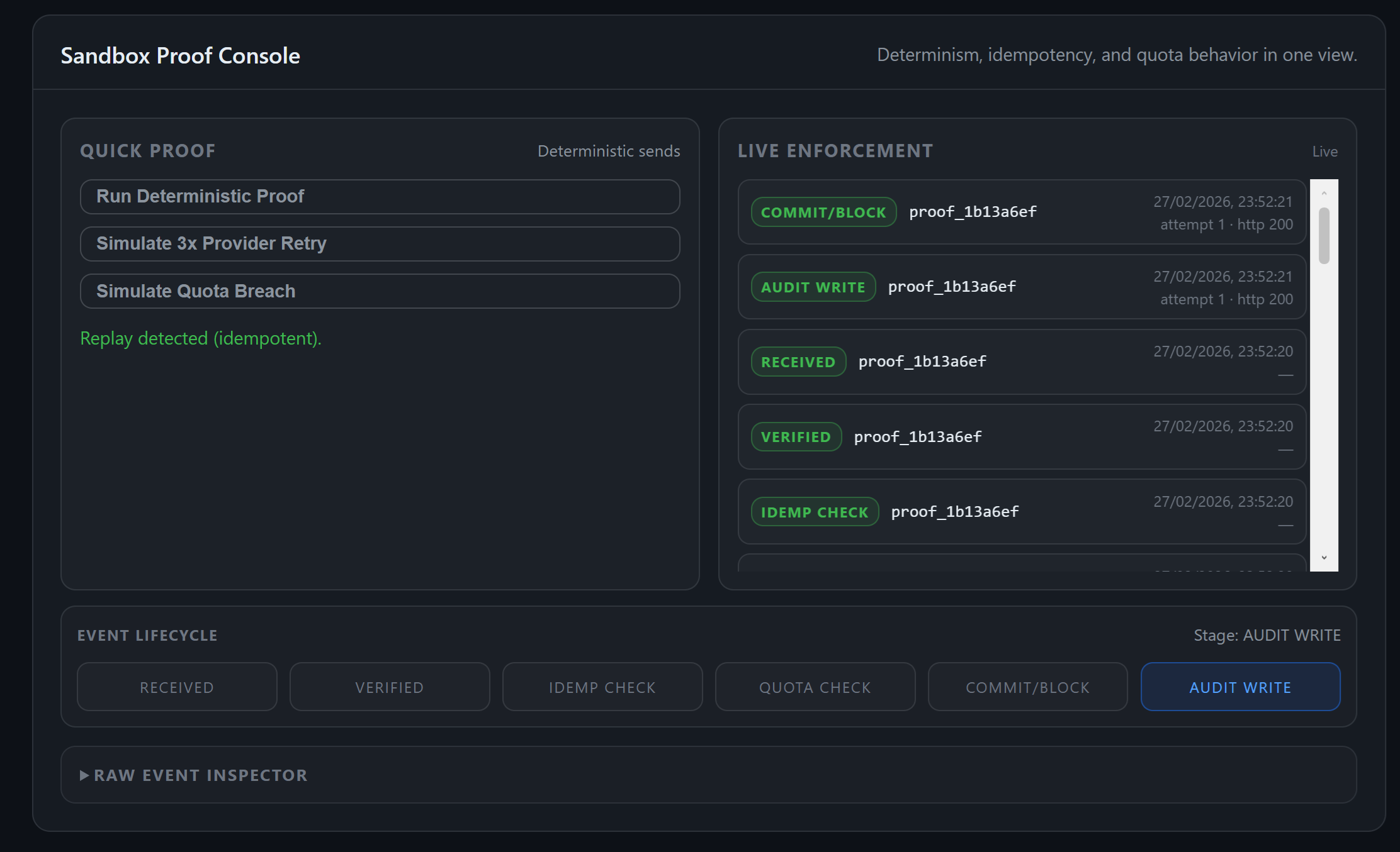Sandbox proof console preview